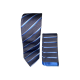 Γραβάτα Γκρι με γαλάζιες ρίγες και μαντηλάκι