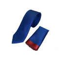 Γραβάτα Μπλε Ανάγλυφη με κόκκινη λεπτομέρεια και μαντηλάκι