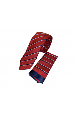 Γραβάτα Κόκκινη με Μπλε Ρίγες και μαντηλάκι