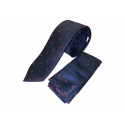Γραβάτα Μπλε με κόκκινο πουά και μαντηλάκι