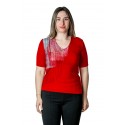 Γυναικεία Μπλούζα Κόκκινη με V και σχέδιο καταρράκτη