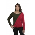 Δίιχρωμη κόκκινη/πράσινη γυναικεία μπλούζα με λαιμόκοψη