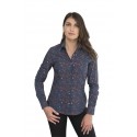Γυναικείο πουκάμισο μπλε με χρωματιστά μοτίβα puzzle