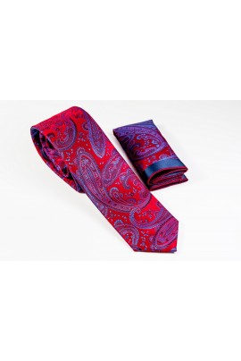 Κόκκινη Γραβάτα με Μπλε και Γαλάζια σχέδια Πλάτος 6,5 cm