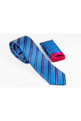 Γαλάζια Γραβάτα με λευκές φούξια, μπλε ρίγες Πλάτος 6,5cm