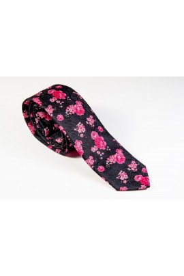 Μαύρη Γραβάτα με λουλούδια ροζ
