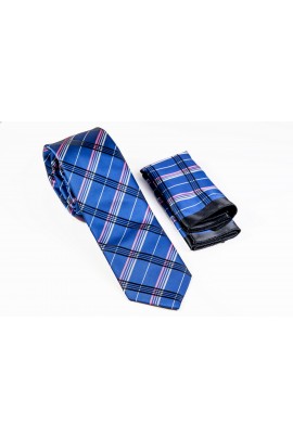 Μπλε Γραβάτα με χιαστί λευκό, μαύρο και ροζ Πλάτος 6.5cm