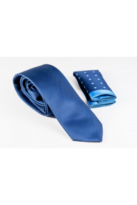 Μπλε Γραβάτα με γαλάζια πουά λεπτομέρεια στο μαντιλάκι Πλάτος 6,5cm