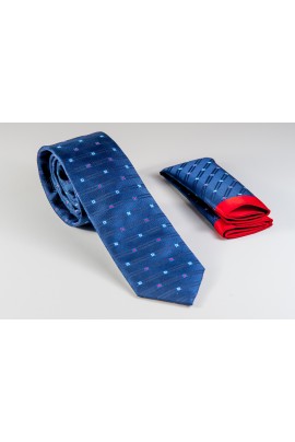 Μπλε Γραβάτα με ρίγες και λεπτομέρεια κόκκινη, λευκή και γαλάζια Πλάτος 6,5cm