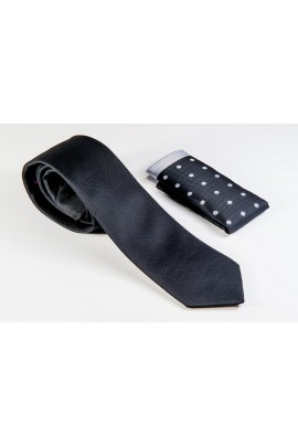 Μαύρη Γραβάτα με λευκή πουά λεπτομέρεια στο μαντιλάκι Πλάτος 6,5cm
