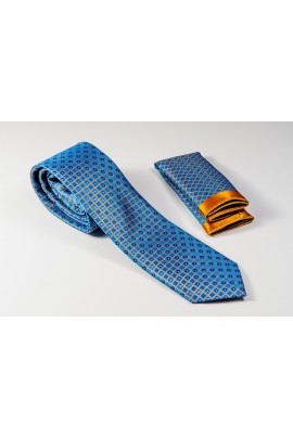 Μπλε Γραβάτα με σχέδιο πορτοκαλί και λευκή λεπτομέρεια Πλάτος 6,5cm