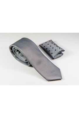 Γραβάτα γκρι με μαύρο και μαύρη πουά λεπτομέρεια στο μαντιλάκι Πλάτος 6,5cm