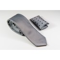 Γραβάτα γκρι με μαύρο και μαύρη πουά λεπτομέρεια στο μαντιλάκι Πλάτος 6,5cm