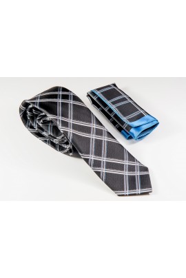 Μαύρη Γραβάτα με χιαστί γκρι, μπεζ και γαλάζιο Πλάτος 6,5cm