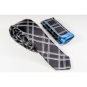 Μαύρη Γραβάτα με χιαστί γκρι, μπεζ και γαλάζιο Πλάτος 6,5cm