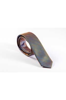 Slim χρυσαφί γραβάτα με γαλάζιο ψαροκόκκαλο