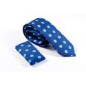 Regular μπλε γραβάτα με γαλάζια πουα και μαντηλάκι