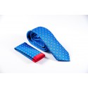 Regular γαλάζια γραβάτα με κόκκινο μικροσχέδιο & μαντηλάκι