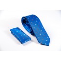 Regular μπλε ρουαγιάλ γραβάτα με λευκά χρυσά πουά με μαντηλάκι